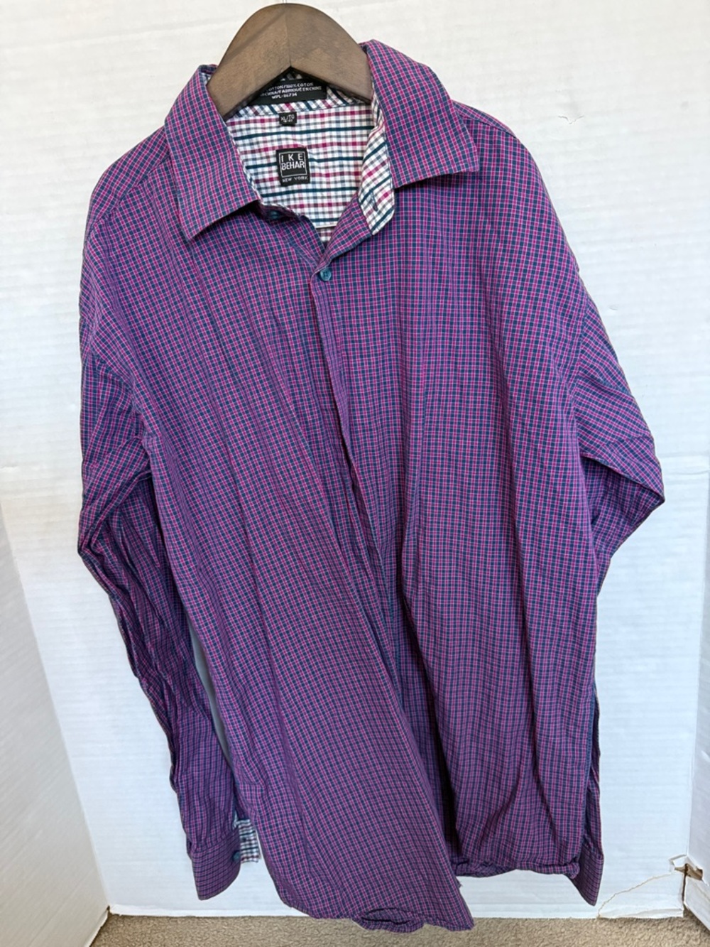 Ike Behar Purple and Pink Micro-Check Dress Shirt Boys XL 18-20